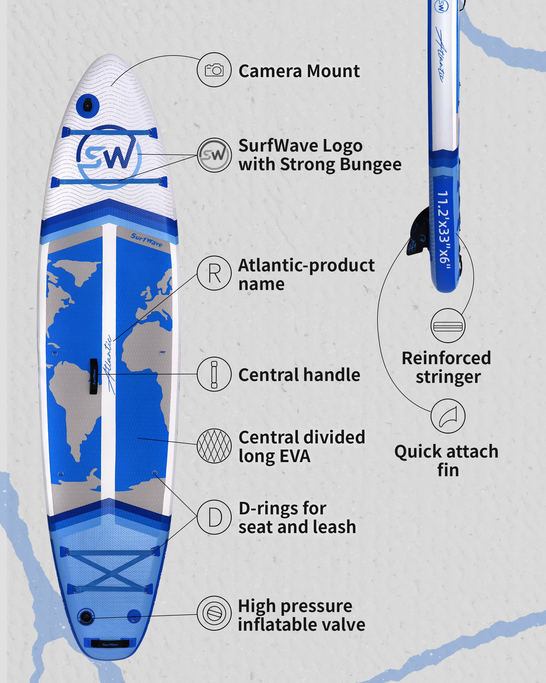 Pro Inflatable SUP Board 11ft Military Grade Paddle Pump Kit