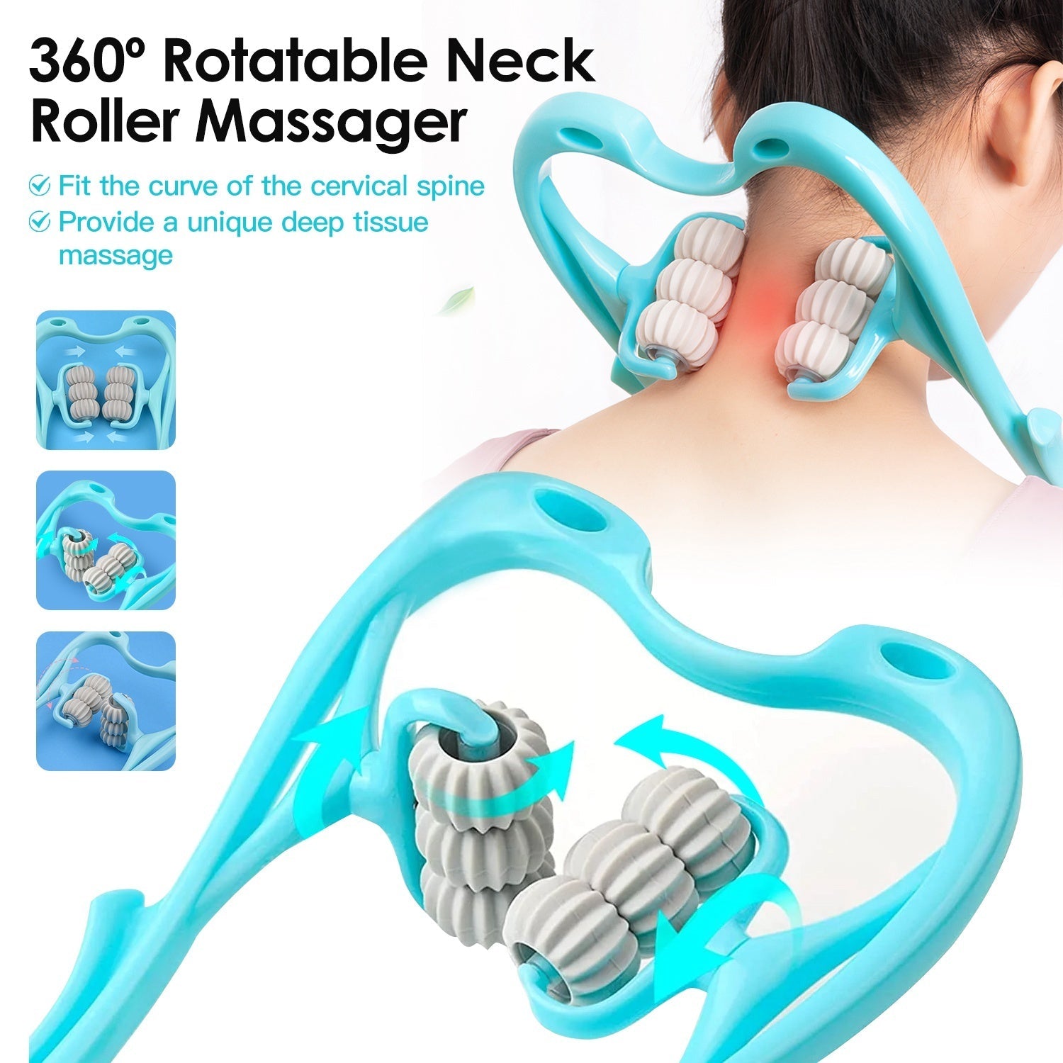 360 Rotating Neck Roller Massager Trigger Point Portable Pain Relief