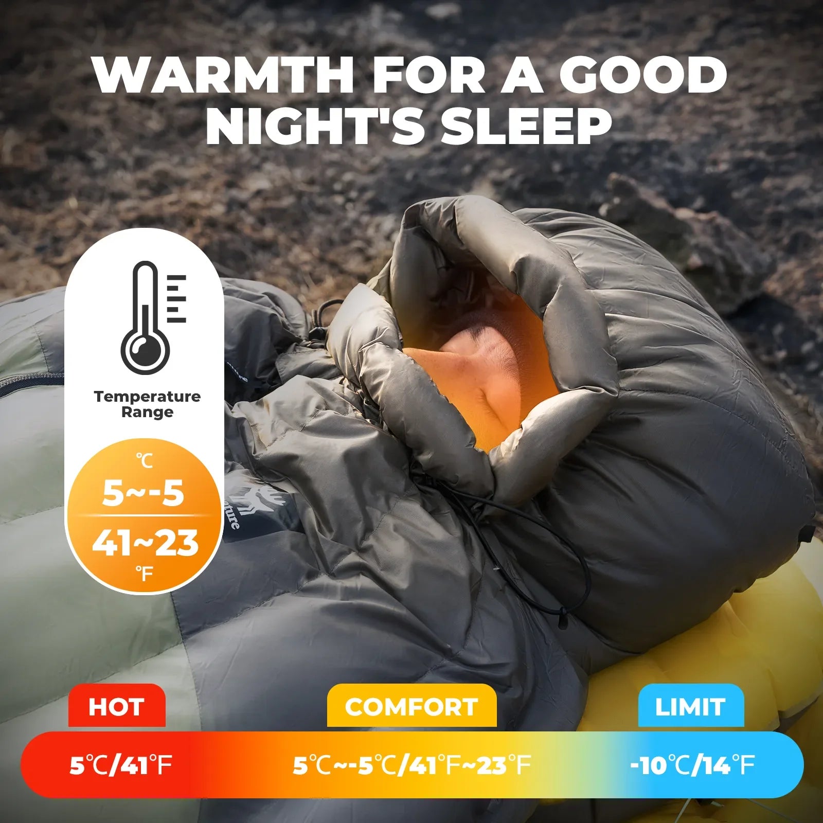 650 Fill Down Mummy Sleeping Bag Waterproof Camping Hiking 23F